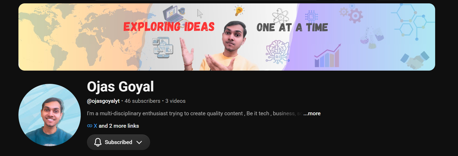 YouTube channel preview in dark mode